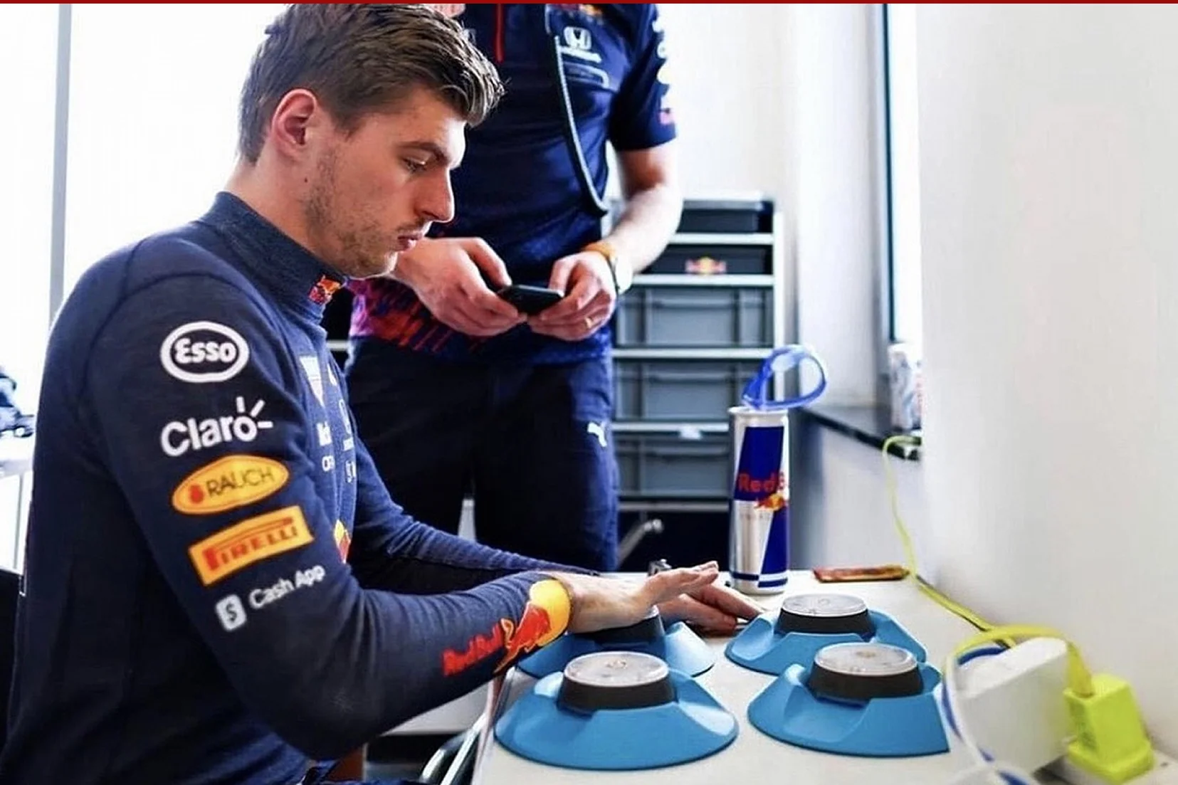 Max Verstappen doing a reflex test